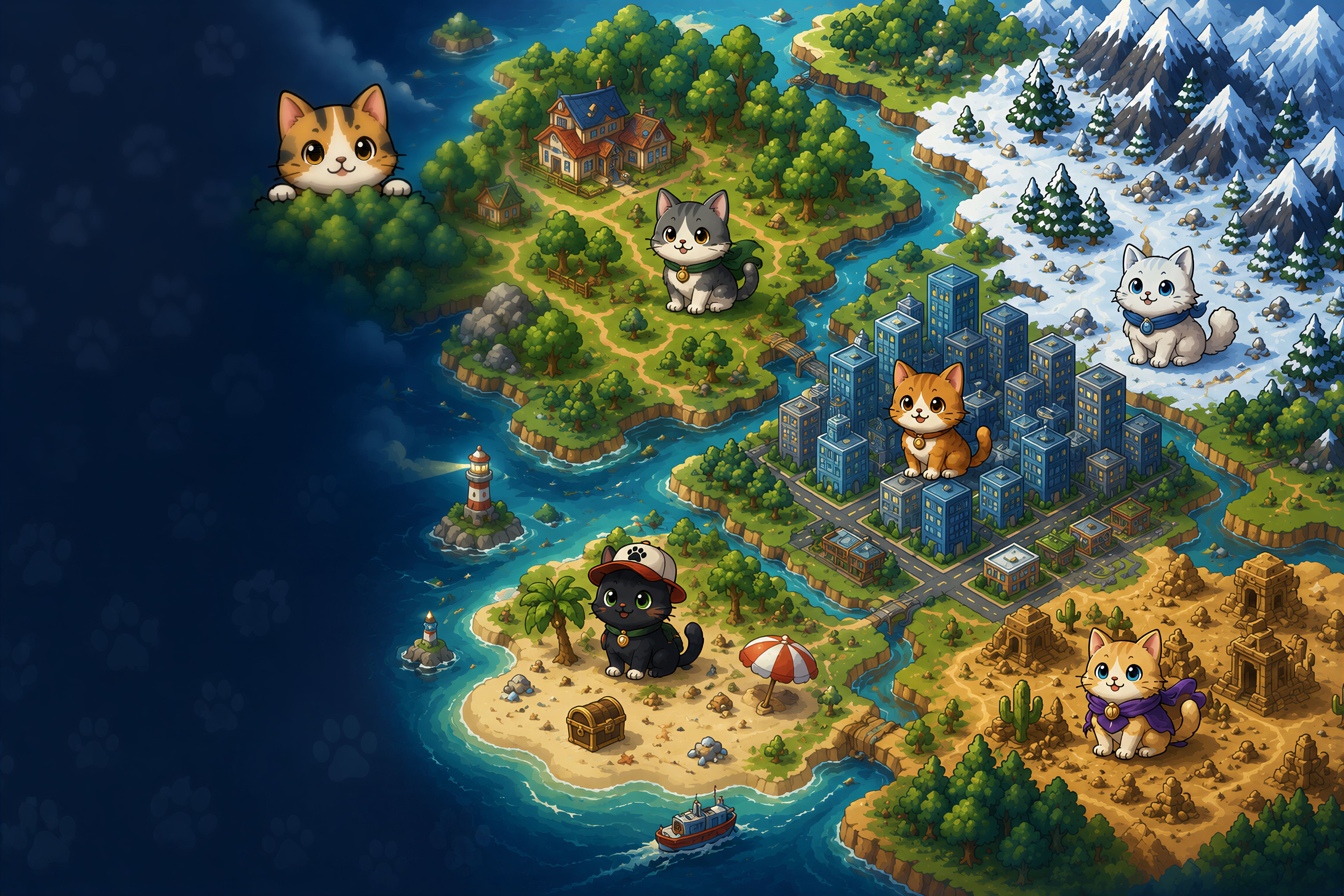 Meowdex world map with cats